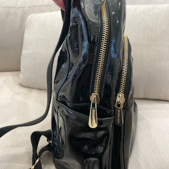 Michael Kors Black Leather Backpack with Gold Accents - Picture 6 of 8